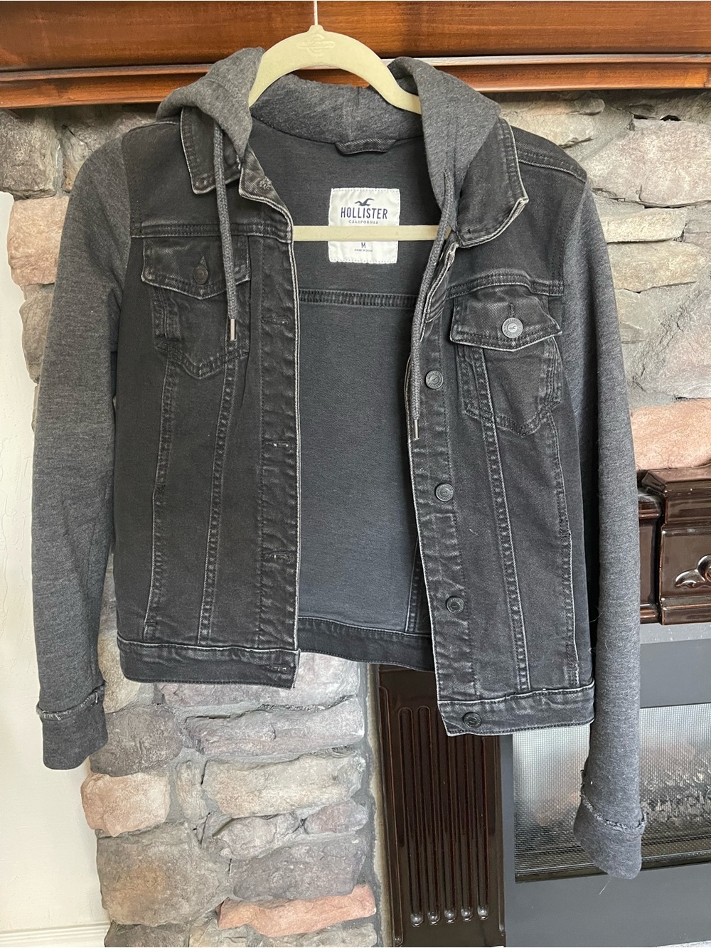 Hollister Black Charcoal Hooded Denim Jacket